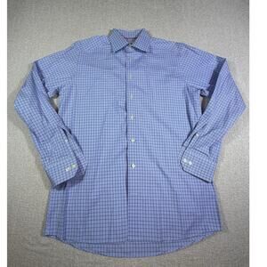 Eton Contemporary Men 41 16 Blue White Mini Check Long Sleeve Button Front Shirt